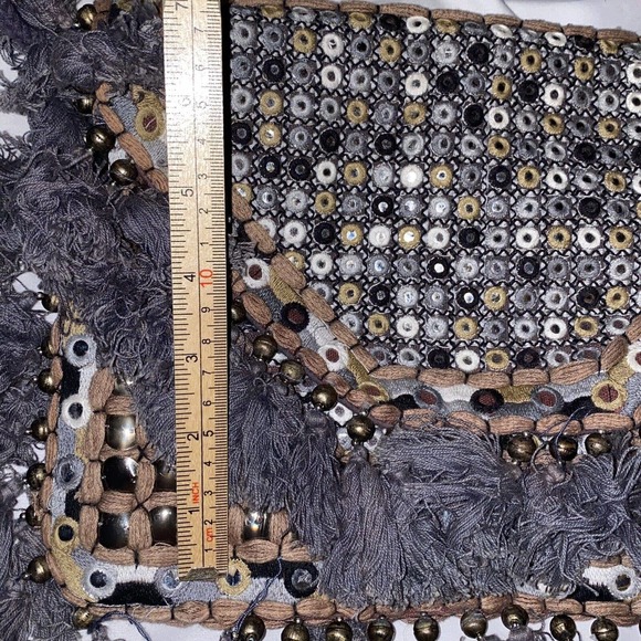 ibBan Anthropology Handmade Boho Beaded Fringe Crossbody Bag Gray - Picture 10 of 11